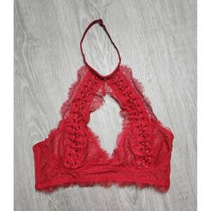 Victorias Secret Bralette Womens Small Red Lace Halter Bra Lingerie Sexy romance